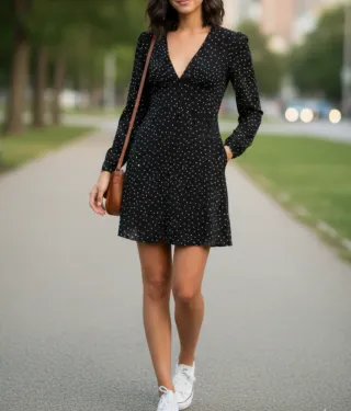 Vestido Oysho lunares negro y blanco