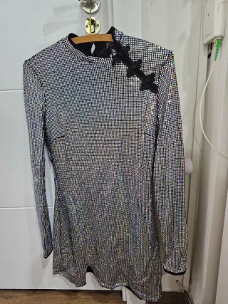 Vestido fiesta negro y plata