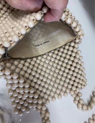 Bolso Vintage Años 60 Perlas Beige