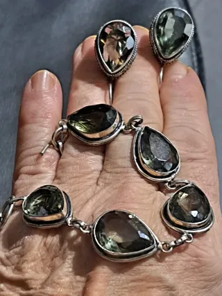 Set Bracciale e Orecchini in quarzo fumee 925