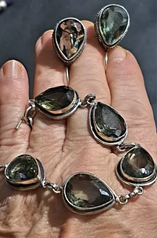 Set Bracciale e Orecchini in quarzo fumee 925