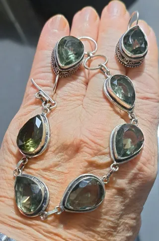 Set Bracciale e Orecchini in quarzo fumee 925