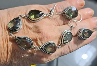 Set Bracciale e Orecchini in quarzo fumee 925