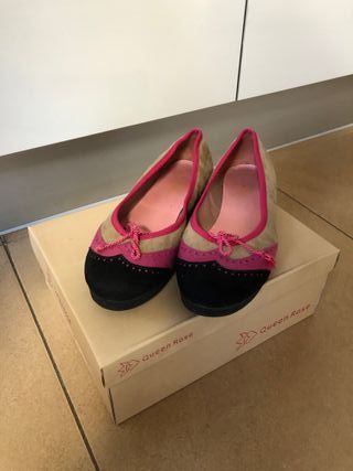 Zapatos planos piel beige y rosa T.37