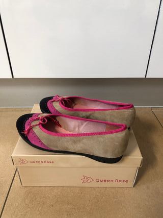 Zapatos planos piel beige y rosa T.37