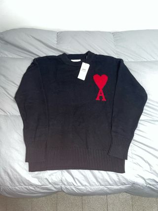 Sudadera Ami Paris Negra Corazón Rojo