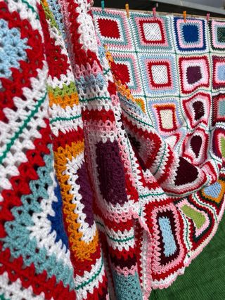 Manta ganchillo patchwork hecha a mano