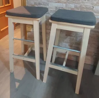 Taburetes altos madera y tela (2 unidades)