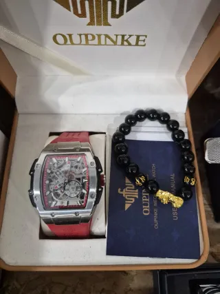Oupinke Reloj Mecánico y Pulsera Negra