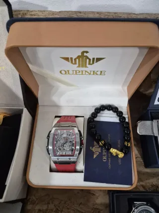 Oupinke Reloj Mecánico y Pulsera Negra