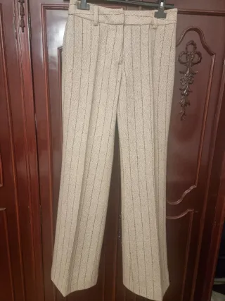 Pantalón lana beige rayas