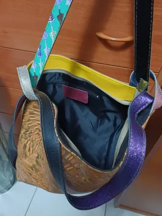 Borsa Ebarrito vera pelle marrone multicolor.