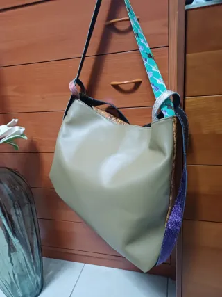 Borsa Ebarrito vera pelle marrone multicolor.