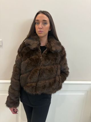 Pelliccia donna marrone con zip TG ML nuovo