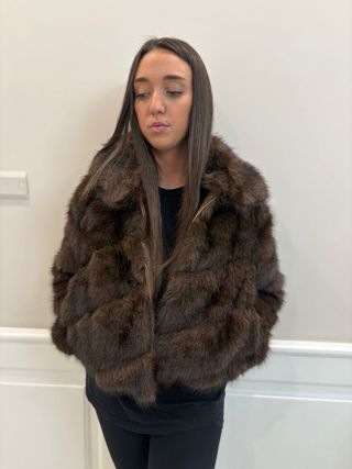 Pelliccia donna marrone con zip TG ML nuovo