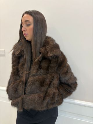 Pelliccia donna marrone con zip TG ML nuovo