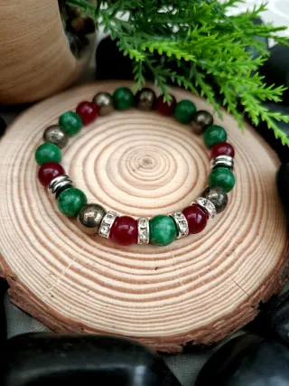 Pulsera elástica piedras verdes y rojas