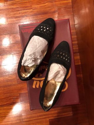 Zapatos Queen Rose Piel Talla 37 Negro/Dorado