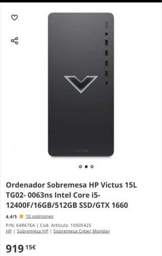 Ordenador de sobremesa HP Victus 15L TG02.