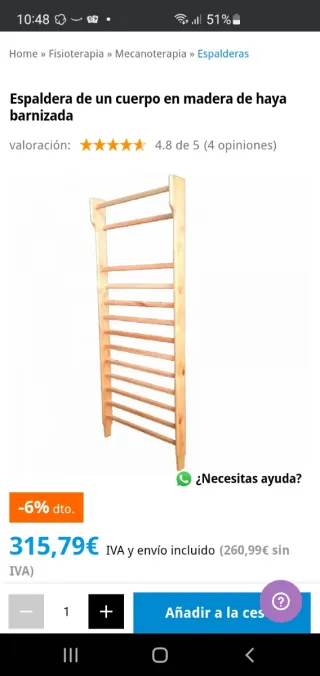 Espalderas gimnasio/rehabilitación madera