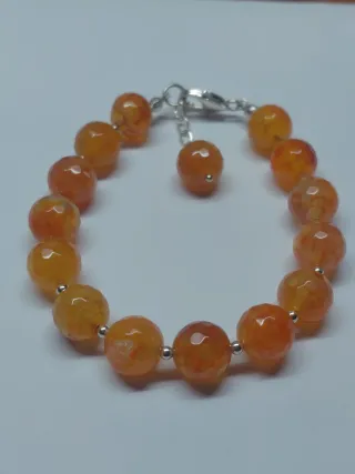 Pulsera Ágatas Naranja y Plata de Ley