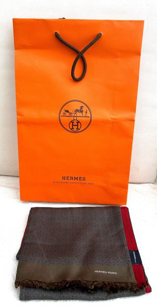 Bufanda Hermès Marrón y Roja/burdeos.