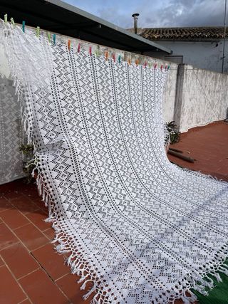 Colcha ganchillo hecha a mano antigua grande