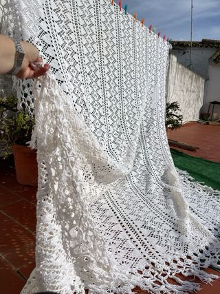 Colcha ganchillo hecha a mano antigua grande