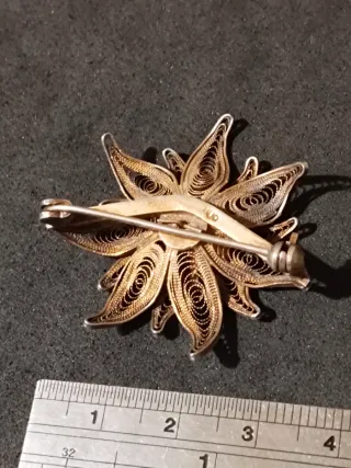 Broche Filigrana Plata Vermeil Flor