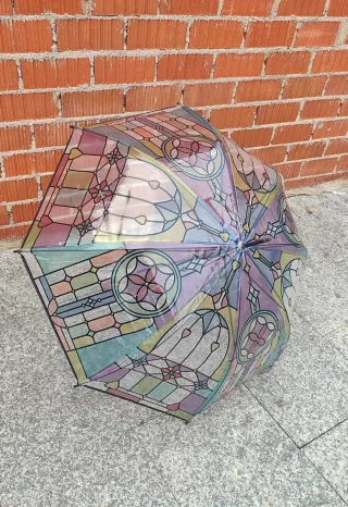 Paraguas transparente vidrieras colores