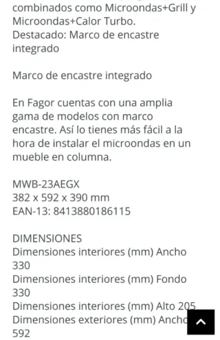Microondas integrable Fagor MWB 23AGEX Acero Inox