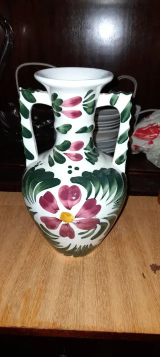 Jarrón vintage cerámica flores pintadas