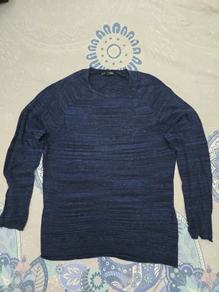 Camiseta Bershka M Azul Jaspeado Manga Larga