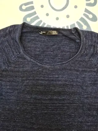 Camiseta Bershka M Azul Jaspeado Manga Larga