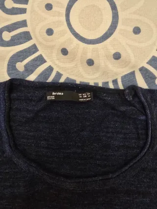 Camiseta Bershka M Azul Jaspeado Manga Larga