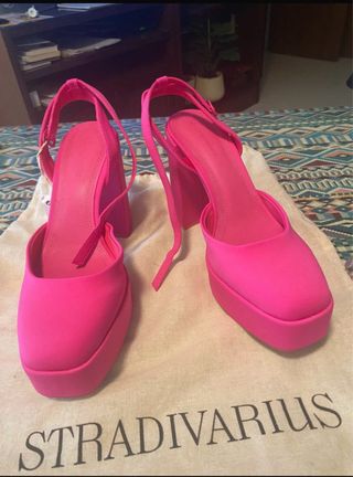 Sandalias Stradivarius Rosa Plataforma Tacón