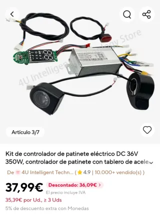 Kit Controlador Patinete Eléctrico 36V 350W