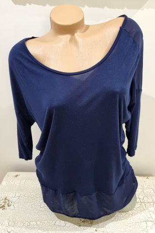 Camiseta Mango Gasa Manga 3/4 Azul Talla Única