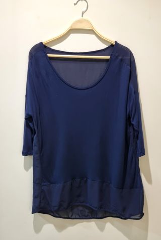 Camiseta Mango Gasa Manga 3/4 Azul Talla Única