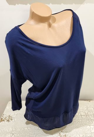 Camiseta Mango Gasa Manga 3/4 Azul Talla Única