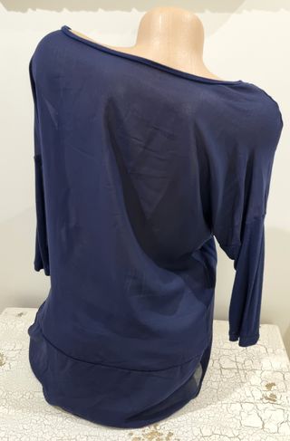 Camiseta Mango Gasa Manga 3/4 Azul Talla Única
