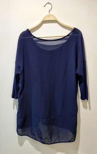 Camiseta Mango Gasa Manga 3/4 Azul Talla Única