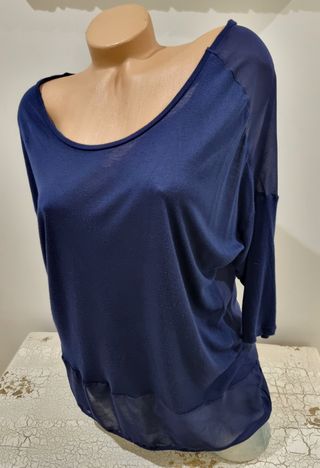 Camiseta Mango Gasa Manga 3/4 Azul Talla Única