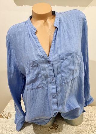 Camisa Lino Zara Azul Talla XXL