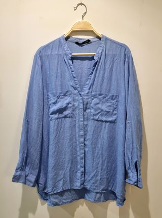 Camisa Lino Zara Azul Talla XXL
