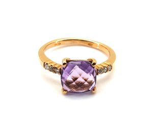 sortija oro 18k con piedra con amatista,diamante