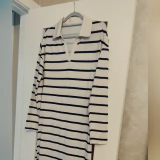 Vestido largo rayas beige y azul Talla L