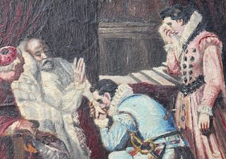 Reproducción de “Ultimos momentos de Felipe II” de Francisco Jover y Casanova. Óleo sobre papel.