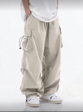 Pantalones Cargo Paracaídas crema Anchos Oversize