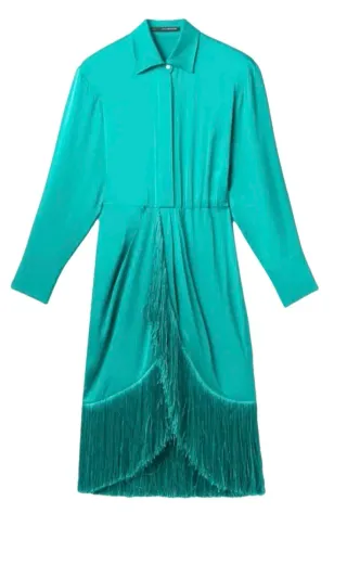 Vestido camisero con flecos